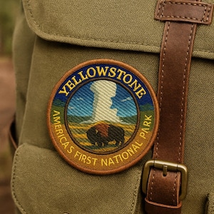Yellowstone Patch/Iron-On Patch/Old Faithful/Wildlife Gift/America’s First National Park/Bison & Nature Badge/Sew-On Applique for Clothing