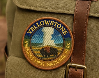 Yellowstone Patch/Iron-On Patch/Old Faithful/Wildlife Gift/America’s First National Park/Bison & Nature Badge/Sew-On Applique for Clothing