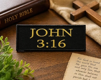 Custom "Your Verse" Bible Scripture Patch 4"x1.5" Embroidered Iron-On Applique for Clothing, Jacket, Christian Bikers, Personalized Patch