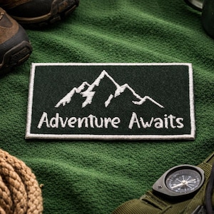 Adventure Awaits Patch/Mountain Patch/Iron-on Patch/Nature Hiking Camping/Embroidered Sew-On Applique for Clothing Vest/Jackets, Backpack