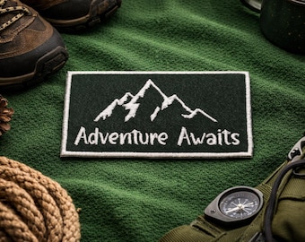 Adventure Awaits Patch/Mountain Patch/Iron-on Patch/Nature Hiking Camping/Embroidered Sew-On Applique for Clothing Vest/Jackets, Backpack