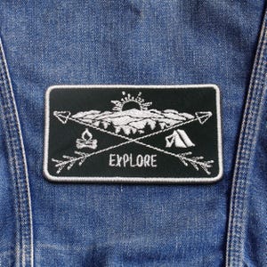 Aplique termocolante de montanha/Emblema da natureza, para caminhadas e acampamentos/Explore Mais/Aplique bordado para costurar em roupas, mochilas, coletes e jaquetas