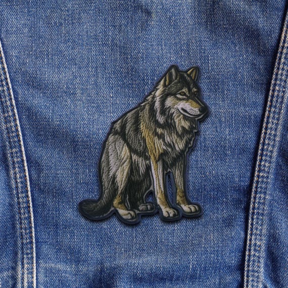 Wolf Moon Stars Embroidered Iron-On Patch - Nature Wildlife Applique Souvenir Gift