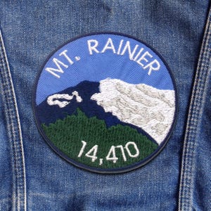 Parche bordado termoadhesivo del Monte Rainier para mochilas y chaquetas, parche de montaña, insignia de naturaleza, parche de vida silvestre, parches para equipo, viajes