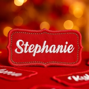 Custom Name Patch – Christmas Embroidered Name Patch – Xmas Text Patches, Personalized Sew On or Iron On Patch for Kids, Stockings, Clothes