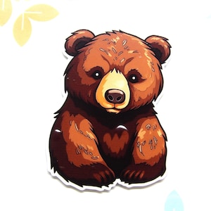 Brown Bear Sticker, Vinyl Stickers Decals, Wild Animals Sticker, Nature Decal - Car Truck Window Bumper Graphics, Brown Grizzly Bear Cubs