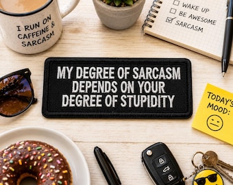 Degree of Sarcasm Patch/Iron-On Patch/Funny Sarcastic Biker Humor/Embroidered Sew-On Applique for Clothing Vest/Jacket Hats Backpacks Gear