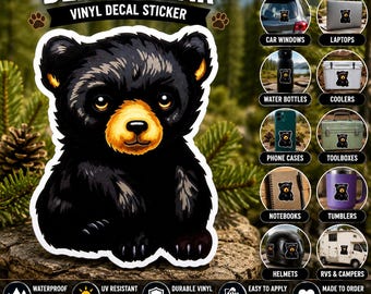 Black Bear Sticker, Vinyl Stickers Decals, Wild Animals Sticker, Nature Decal - Car Truck Window Bumper Graphics, American Black Bear