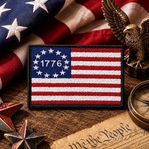 American Flag Patch USA 13 Stars Betsy Ross: Classic Red White Blue - Veteran Made, Embroidered Iron-On, Tactical Vest Emblem