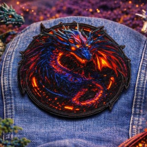 Dragon Patch/Iron-On Patch/Fantasy Mythical Fire Breather/Geeks & Gamers Gift/Sew-on Applique for Clothing Vest/Jacket Hats Backpack Gear