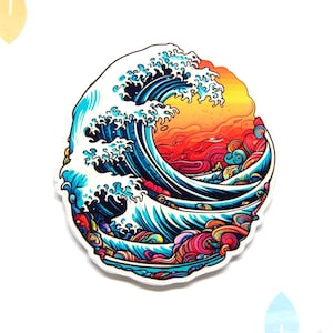 Colorful Ocean Wave, Vinyl Stickers Decals, Retro Wave Sticker, Travel Souvenir, Nature, Beach Decal  - Car Truck Window Bumper Graphics