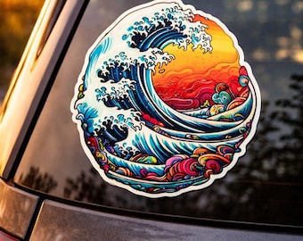 Ocean Wave Vinyl Sticker Decal/Retro Wave Sticker/Beach Decal/Car Truck Window Bumper Graphics Waterproof Vinyl Sticker Die-cut Laptop Gift