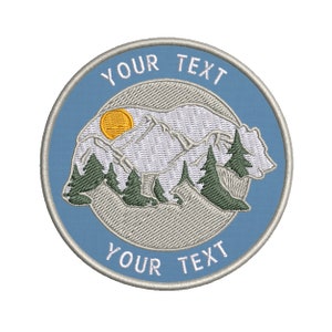 Custom Name Patch Bear Mountain Logo w/Personalized Text/Decorative Patch/Iron-on 3.5&quot; Embroidered Applique/Animal Lover Gifts/Bear Patch