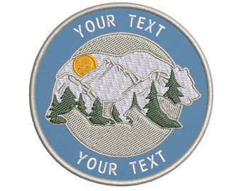 Custom Name Patch Bear Mountain Logo w/Personalized Text/Decorative Patch/Iron-on 3.5&quot; Embroidered Applique/Animal Lover Gifts/Bear Patch