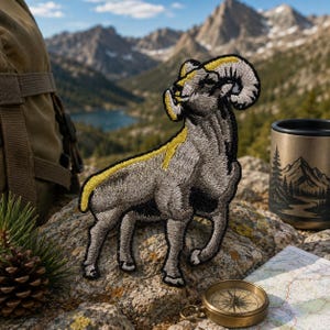 Big Horn Ram Patch/Iron-on Patch/Wild Animal Patch/Animal Badge/Animal Lover Gift/Decorative Patch/Park Patch/Nature Badge/Sew-On Embroidery