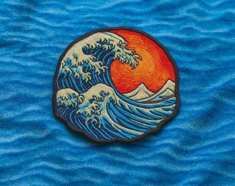 Retro Ocean Wave Patch - Beach Badge Iron-on Applique for Backpack & Tote Bags, Coastal Souvenir, Surfing Patch, Surf Patch, Tropical Vibes
