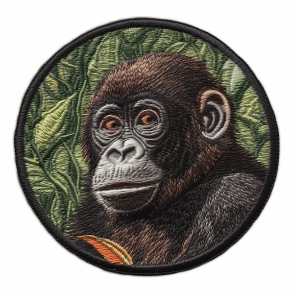 Monkey Patch Wild Animal Badge Iron-on/Sew-on Applique for Backpack Clothing Vest Bag Jacket Hat, Baby Animals, Jungle, Chimp, Gorilla, Zoo