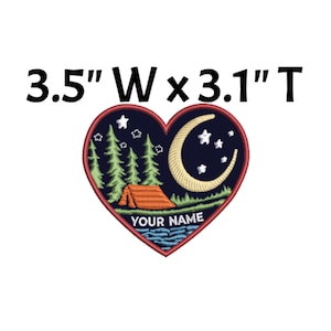 Name Patch Custom Your Name Moon Stars Tent Forest Personalized Embroidered Iron-On Applique Clothing Vest Jacket, Nature Camping Adventure