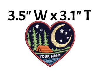 Name Patch Custom Your Name Moon Stars Tent Forest Personalized Embroidered Iron-On Applique Clothing Vest Jacket, Nature Camping Adventure