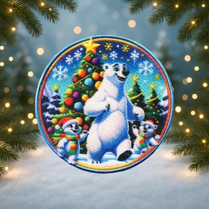 Iron-On Polar Bear & Cubs Patch/Christmas Patches/Sew-On Applique for Stockings/Backpack/DIY Crafts/Stocking Decor/Wild Animal/Bear Patch