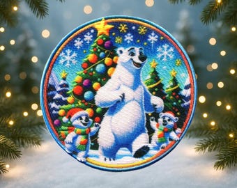 Iron-On Polar Bear & Cubs Patch/Christmas Patches/Sew-On Applique for Stockings/Backpack/DIY Crafts/Stocking Decor/Wild Animal/Bear Patch