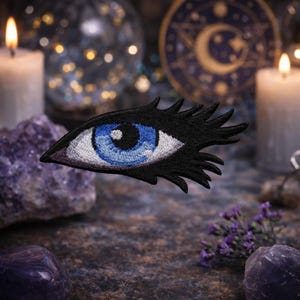 Right Blue Eyeball Eyelashes Patch/Iron-On Patch/Evil Eye/Protection & Power Symbol/Embroidered Sew-on Applique for Clothing Backpack