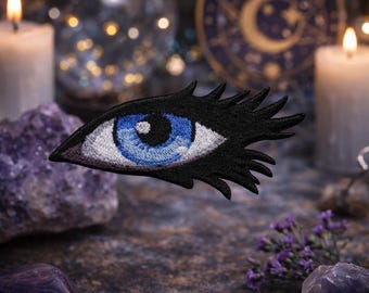 Right Blue Eyeball Eyelashes Patch/Iron-On Patch/Evil Eye/Protection & Power Symbol/Embroidered Sew-on Applique for Clothing Backpack