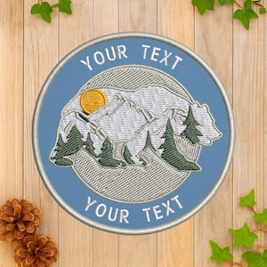 Custom Name Patch Bear Mountain Logo w/Personalized Text/Decorative Patch/Iron-on 3.5&quot; Embroidered Applique/Animal Lover Gifts/Bear Patch