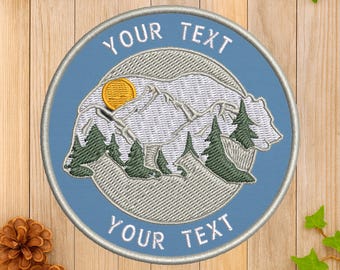 Custom Name Patch Bear Mountain Logo w/Personalized Text/Decorative Patch/Iron-on 3.5&quot; Embroidered Applique/Animal Lover Gifts/Bear Patch