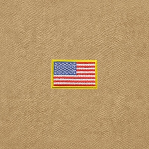 American Flag Patch Embroidered Iron-On, Gold Border USA (Veteran Made, Durable Stitching, 3x2 Inches, Military Grade)