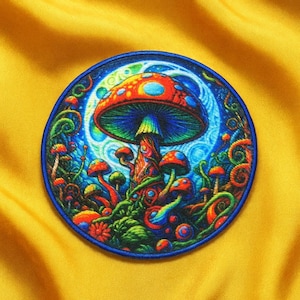 Psychedelic Magic Mushrooms Patch/Iron-On Patch/Retro Hippie Boho Woodstock Music/Sew-On Applique for Clothing Backpacks, Vest/Jacket Bag