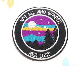 Custom Name Patch &quot;Your Text&quot; Purple Starry Night Patch Embroidered Iron-On Personalized Applique for Jacket & Backpack, Moon and Stars Gift