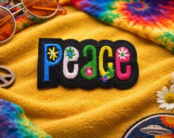 Peace w/Daisy Flower Patch/Iron-On Patch/70s Hippie Retro Gift/Woodstock/Embroidered Sew-On Applique for Jackets/Vest Clothing Backpacks