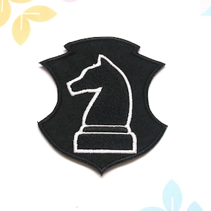 Black Knight Patch Chess Piece Patch Embroidered Iron-on Iron-On Strategy Game Patch for Jackets & Backpacks, Chess Board Game Patch
