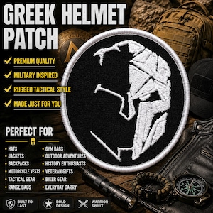 Greek Helmet Patch/Iron-On Patch/Spartan Crest Logo Patch/Military Biker Style/Sew-On Applique for Clothing Vest/Jackets, Hats, Backpacks