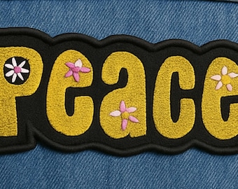 70s Peace Patch 10x1,5 Inch gestickte Retro Applikation für Jacken & Rucksäcke, für Kleidung & Westen