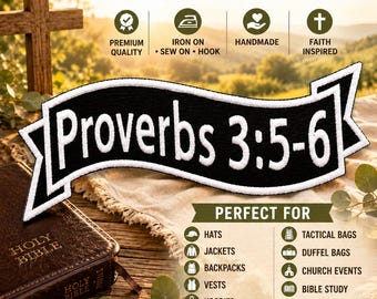 Proverbs 3:5-6 Bible Verse Patch/Iron-On Patch/Religious Faith Gift/Christian Biker/Embroidered Sew-On Applique for Clothing Vest/Jacket Hat