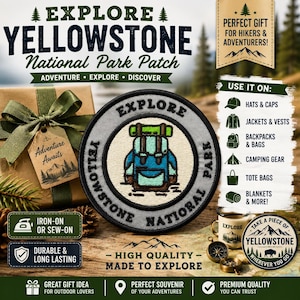 Yellowstone National Park Patch/Iron-On Patch/Hiking & Camping/Nature Badge/Embroidered Sew-On Applique for Clothing Jacket Hat Backpack