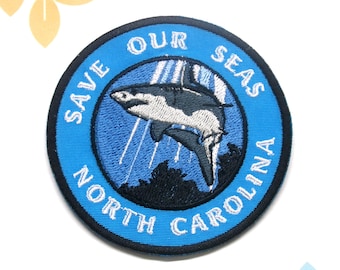 Save Our Seas Patch Embroidered Iron-On Applique for Tote Bags & Clothing, North Carolina Patch, Beach Patch, Patch for Backpacks, Clothes