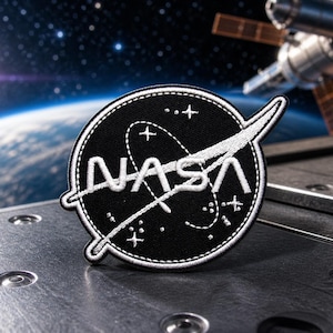 NASA-logopatch geborduurde opstrijkbare ruimtepatch van appliqué voor jassen en rugzakken, wetenschappelijke badge, astronautenpatch, zwart/wit logo