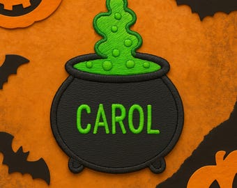 Custom Halloween Witch Cauldron Name Patches for Kids, Custom Name Patch, Spooky Season Name Patch, Iron on Embroidered Patch for Backpacks