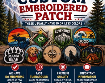 CUSTOM Embroidered Patch - Up To 11" - Iron/Sew-on/Hook - Personalized Business Logo - Your Design for Gifts Art Projects Bags Hats Clothing