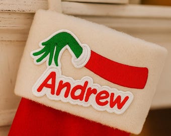Christmas Stocking NAME PATCH - 5" x 2" Custom Personalized Iron On or Sew On Patch, Embroidered Applique Patch, Festive Font, 1 Patch