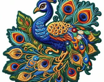 Peacock Patch Iron-on/Sew-on Applique voor Rugzak Kleding Vest Tas Jas Hoed, Pauw, Wild dier, Vogel Badge, Veer, Natuur, Kleurrijk