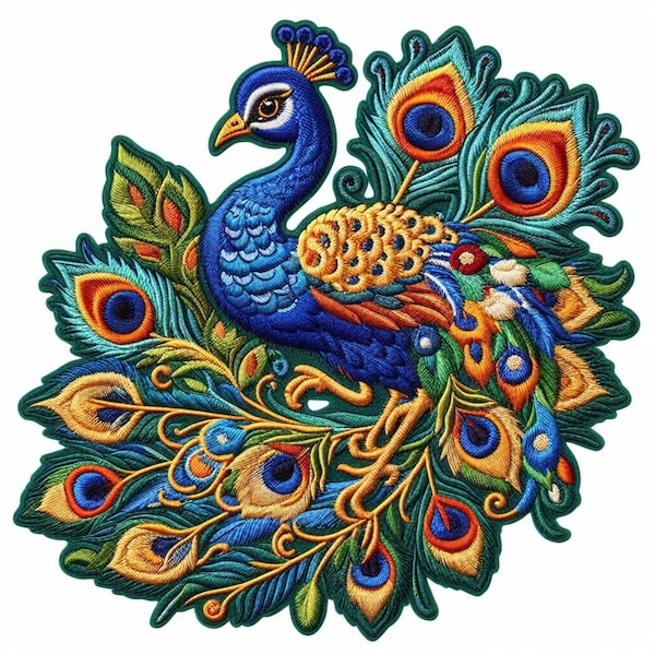 Peacock Patch Iron-on/Sew-on Applique for Backpack Clothing Vest Bag Jacket Hat, Peafowl, Wild Animal, Bird Badge, Feather, Nature, Colorful
