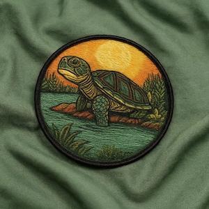 Iron-on Baby Turtle Patch/Fishing Badge/Sew-on Applique/Nature Lover Gift/Wildlife Patch/National Park Patch/Fish Patch/River Patch/Lakes