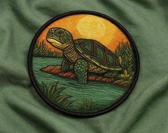 Iron-on Baby Turtle Patch/Fishing Badge/Sew-on Applique/Nature Lover Gift/Wildlife Patch/National Park Patch/Fish Patch/River Patch/Lakes