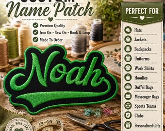 Custom Name Patch – Personalized Embroidered Text | Iron On, Sew On, Hook & Loop | For Jackets, Hats, Uniforms, Bags, Backpacks
