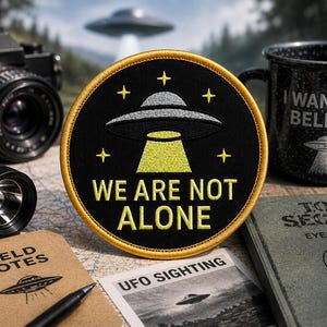 We Are Not Alone UFO Patch/Iron-On Patch/Paranormal Badge/Flying Saucers & Aliens/Government Secrets Cover-Ups/Sew-On Applique for Clothing