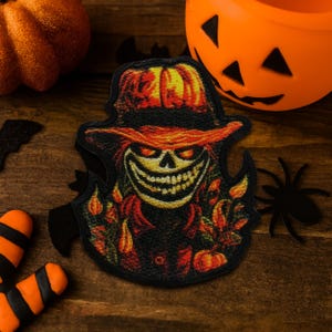 Scarecrow Patch Iron-on/Sew-on DIY Applique for Backpack Clothing Vest Denim Jacket Hat, Cornfield, Spooky Grin, Fall Festival, Halloween